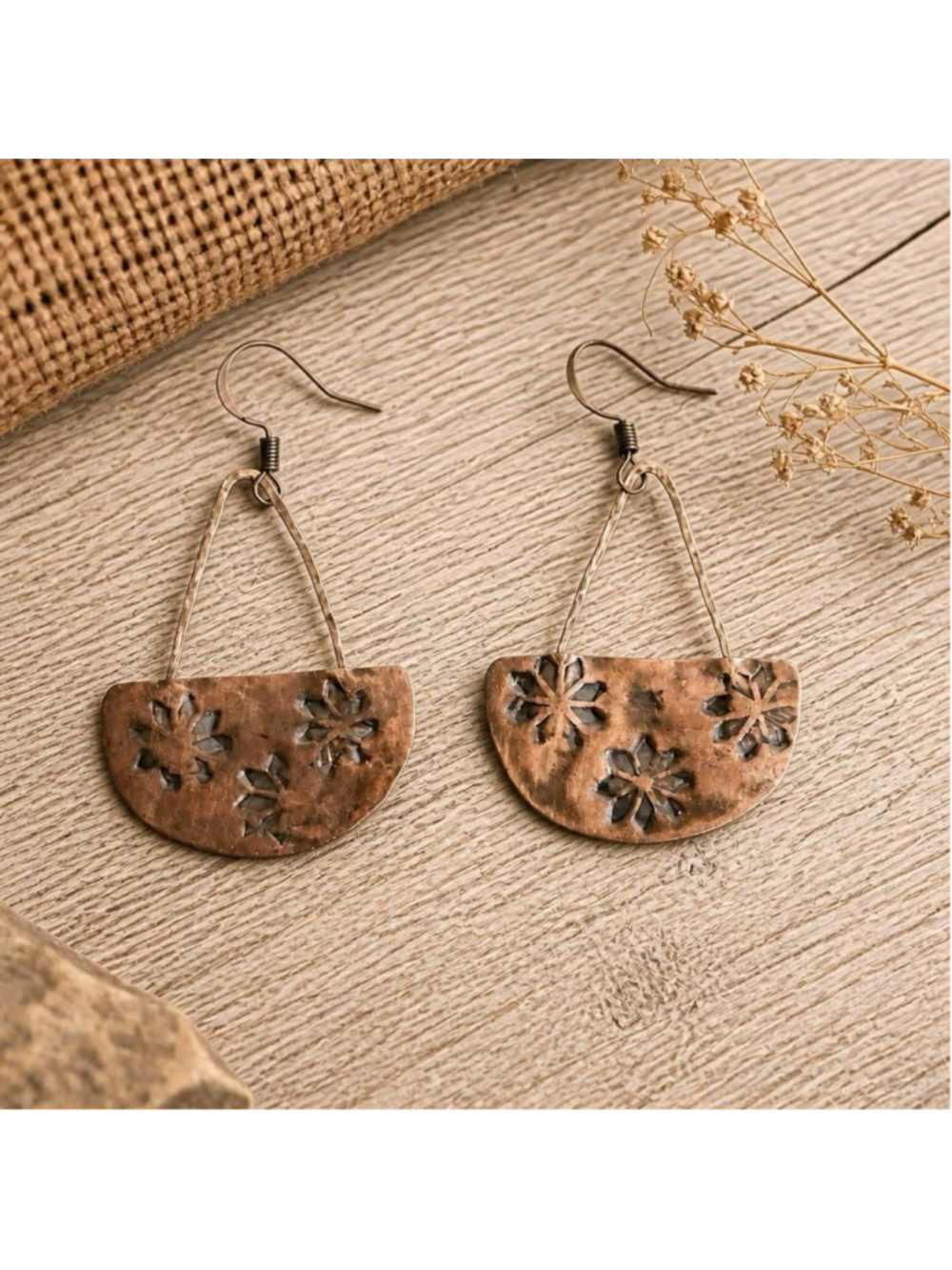 Handmade Copper & Sterling Silver Stamped Dangle Earrings OOAK Artisan Jewelry